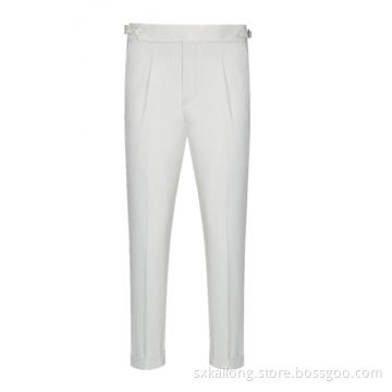 Men's White Pants with Buckle Suit Pants